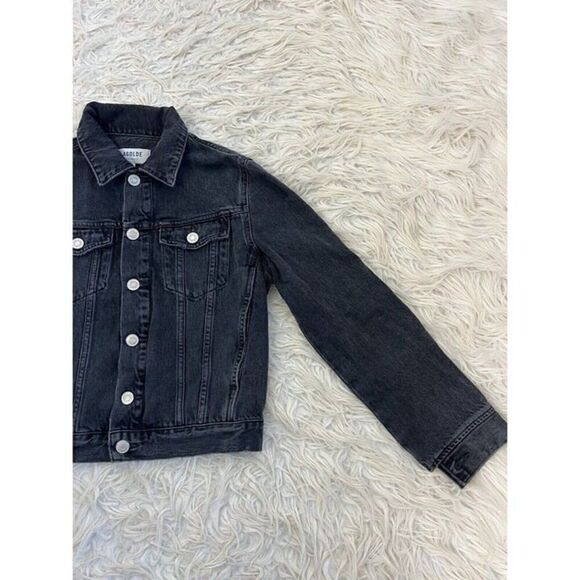 AGOLDE Women’s Black Vivian Cropped Denim Jean Jacket Size XS Distressed - Picture 10 of 11